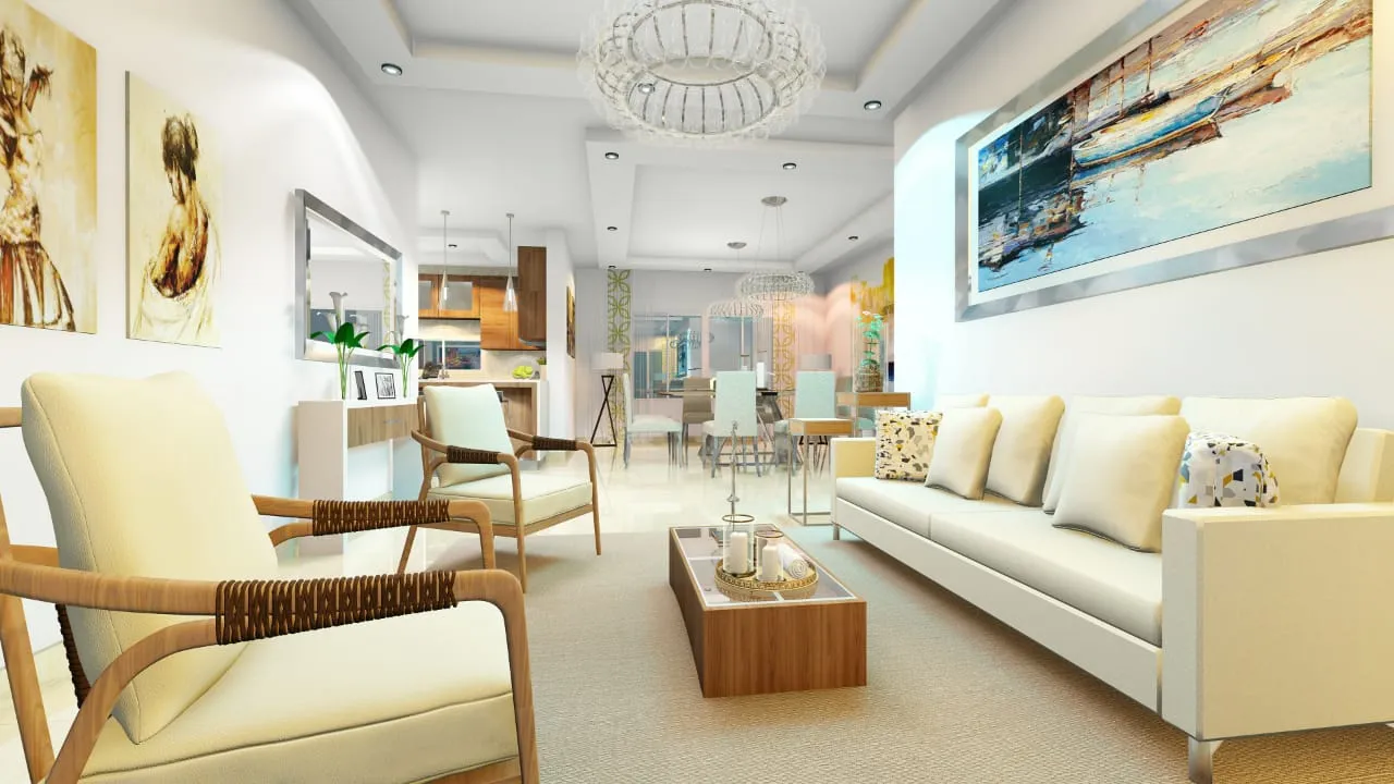 Sala y comedor de un apartamento entregado por Constructora de las Américas en Santiago de los Caballeros